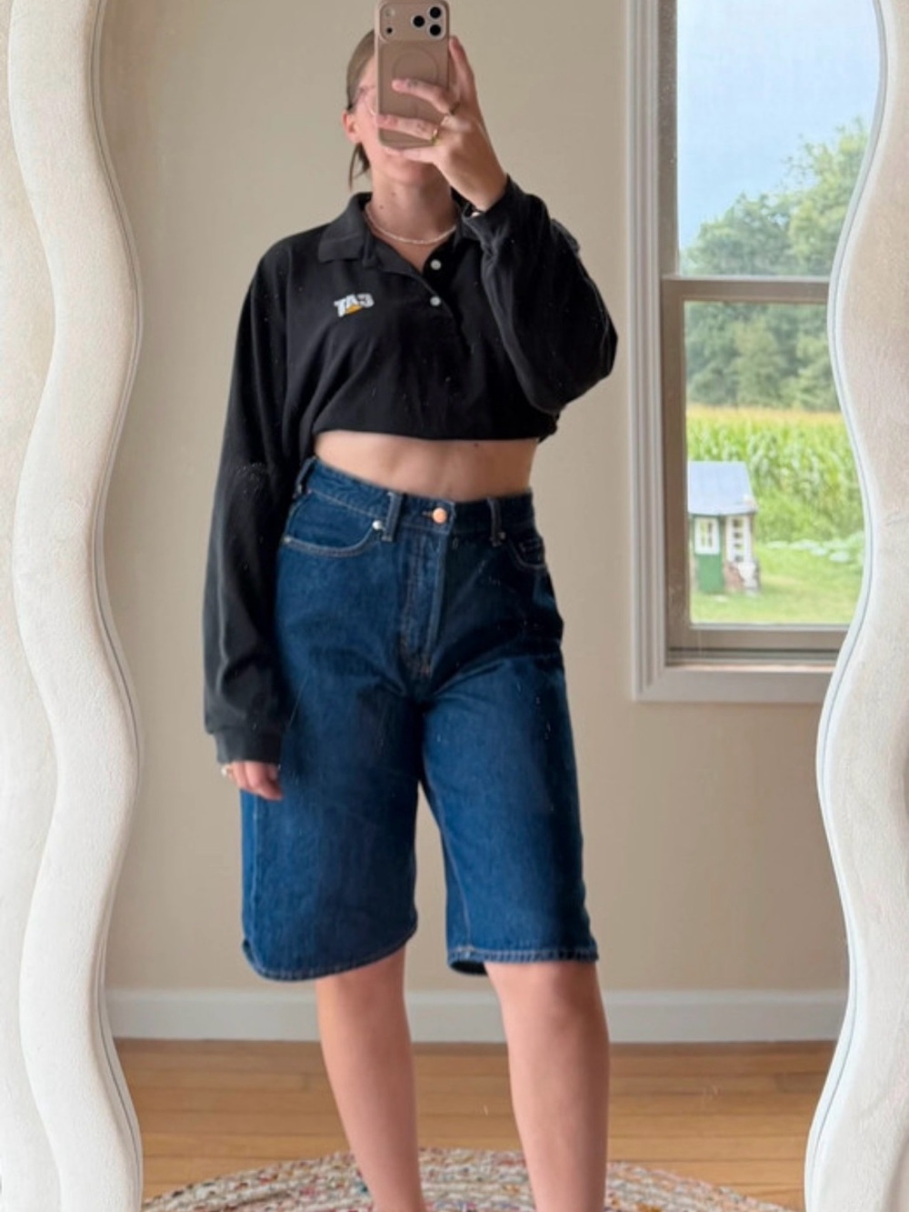 Classic Mid-Length Dark Blue Denim Bermuda Shorts